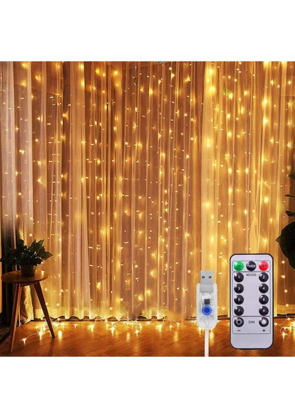 Patladı Gitti Peri Telli Perde LED 2x2 Metre, Uzaktan Kumandalı, Usb'li, 8 Animasyonlu 10 Saçaklı 200 Ledli