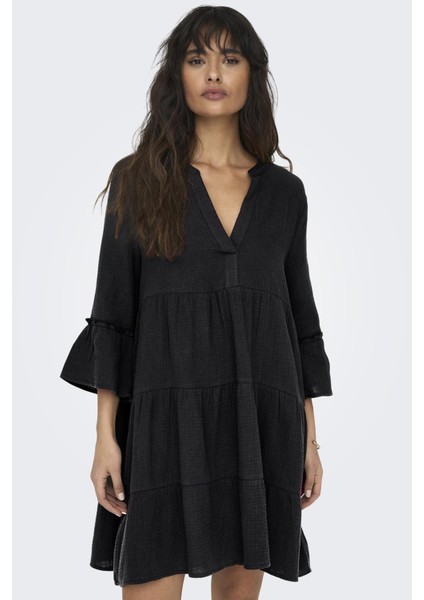 Onlthyra Organik Pamuklu Regular Fit V Yaka Mini Elbise Bayan Elbise 15267999