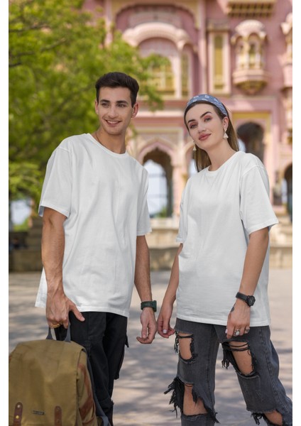 Unisex Oversize Basic Siyah-Beyaz Tişört, Geniş Kalıp Baskısız Düz T-Shirt fiyatları