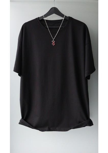Unisex Oversize Basic Siyah-Beyaz Tişört, Geniş Kalıp Baskısız Düz T-Shirt