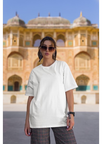 Unisex Oversize Basic Siyah-Beyaz Tişört, Geniş Kalıp Baskısız Düz T-Shirt fırsatları
