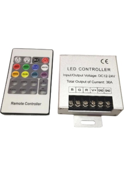 12V 20 Metre Silikonsuz Rgb Şerit LED 36A Rf Kumanda 20 A Trafolu IP20 Set