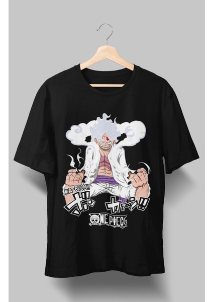 Oversize Version 7 Luffy Gear 5 Siyah Tişört, Erkek-Kadın Anime Baskılı Siyah T-Shirt
