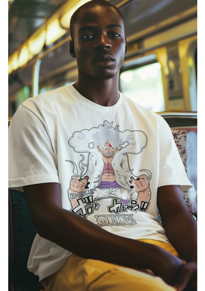 Oversize Version 7 Luffy Gear 5 Siyah Tişört, Erkek-Kadın Anime Baskılı Siyah T-Shirt fiyatları