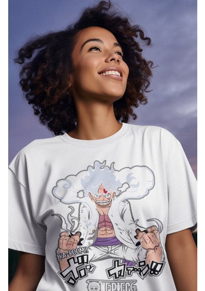 Oversize Version 7 Luffy Gear 5 Siyah Tişört, Erkek-Kadın Anime Baskılı Siyah T-Shirt modelleri
