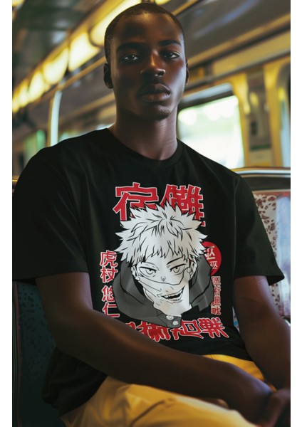 Oversize V8 Jujutsu Kaisen Tişört, Unisex Anime Baskılı T-Shirt