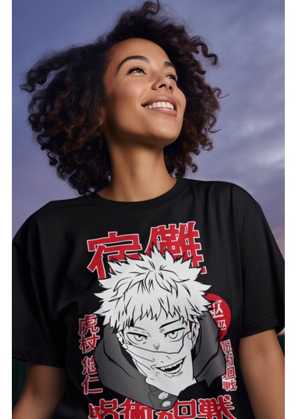 Oversize V8 Jujutsu Kaisen Tişört, Unisex Anime Baskılı T-Shirt fiyatları