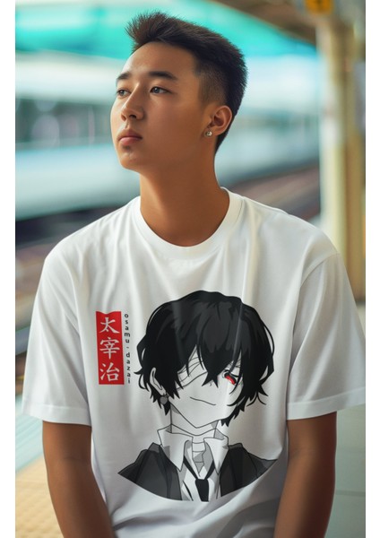 Oversize Bungou Stray Dogs Tişört, Unisex Anime Baskılı T-Shirt
