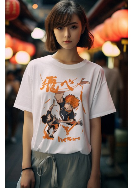 Oversize Haikyuu Tişört,unisex Anime Baskılı T-Shirt