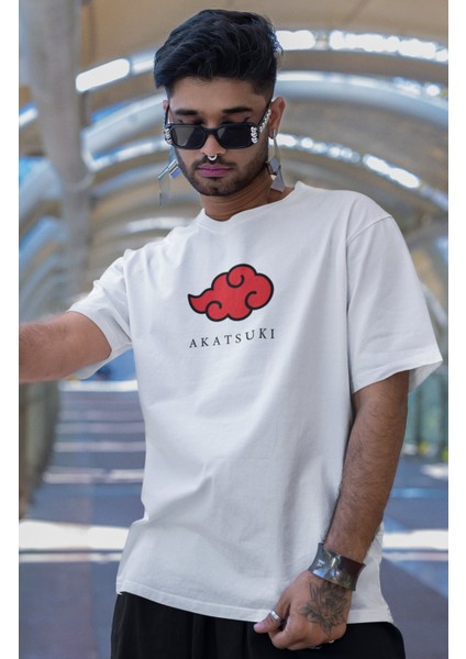 Oversize Naruto Akatsuki Ex8 Sırt Baskılı Tişört, Unisex Anime Baskılı T-Shirt