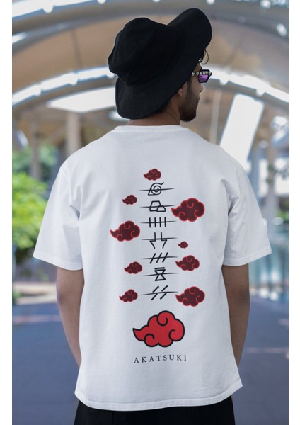 Oversize Naruto Akatsuki Ex8 Sırt Baskılı Tişört, Unisex Anime Baskılı T-Shirt