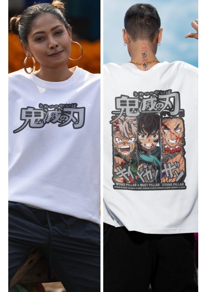 Oversize Demon Slayer Pillars Sırt Baskılı T-Shirt, Unisex Anime Baskılı Tişört modelleri
