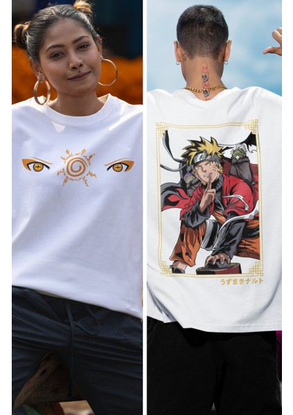 Oversize Naruto Sage Mode Sırt Baskılı T-Shirt, Unisex Anime Baskılı Tişört