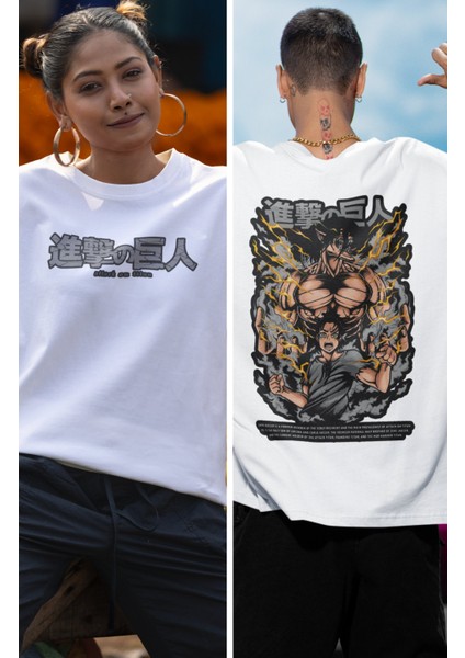 Oversize Aot Eren Yeager V2 Sırt Baskılı T-Shirt, Unisex Anime Baskılı Tişört fiyatları