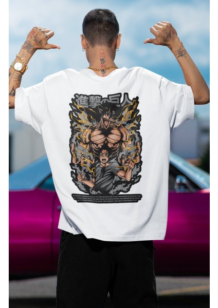 Oversize Aot Eren Yeager V2 Sırt Baskılı T-Shirt, Unisex Anime Baskılı Tişört modelleri