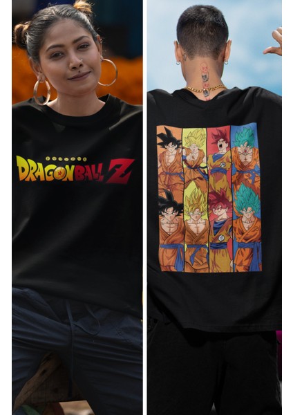 Oversize Dragon Ball Z Characters Sırt Baskılı T-Shirt, Unisex Anime Baskılı Tişört fiyatları