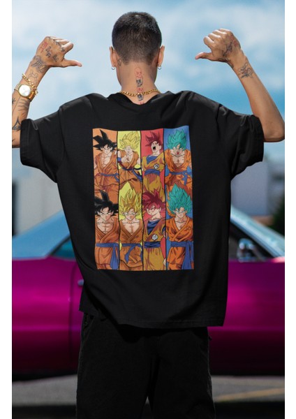 Oversize Dragon Ball Z Characters Sırt Baskılı T-Shirt, Unisex Anime Baskılı Tişört modelleri