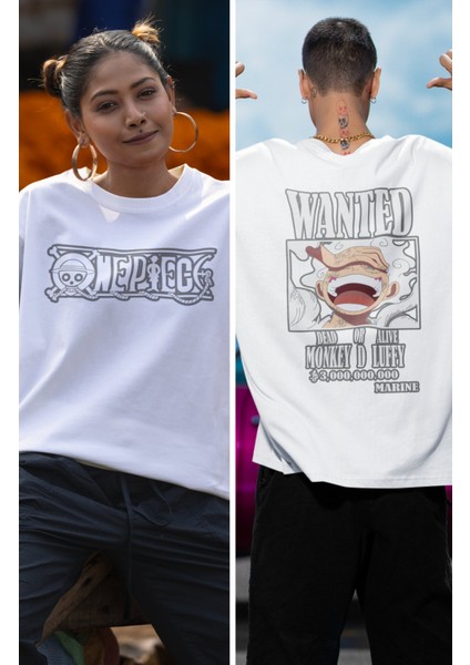 Unisex Sırt Baskılı Monkey D Luffy Tişört, Oversize One Piece Baskılı Anime T-Shirt