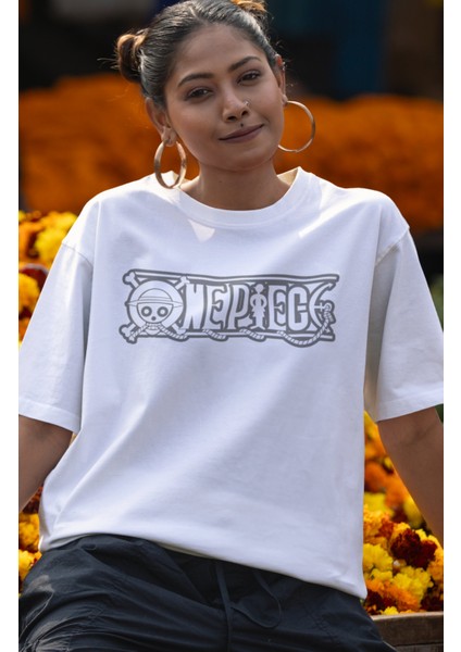 Unisex Sırt Baskılı Monkey D Luffy Tişört, Oversize One Piece Baskılı Anime T-Shirt