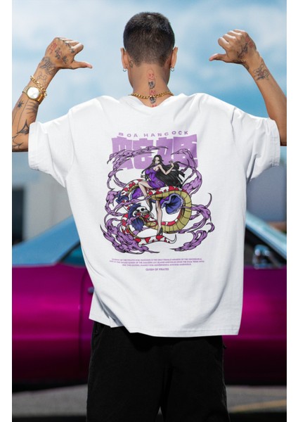 Oversize One Piece Boa Hancock Sırt Baskılı T-Shirt, Unisex Anime Baskılı Tişört modelleri