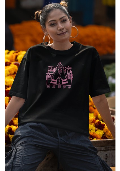 Oversize Jjk Sukuna 3ex Sırt Baskılı T-Shirt, Unisex Anime Baskılı Tişört