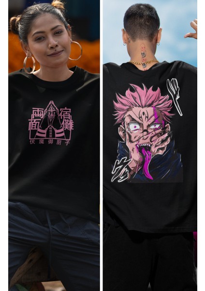 Oversize Jjk Sukuna 3ex Sırt Baskılı T-Shirt, Unisex Anime Baskılı Tişört fiyatları