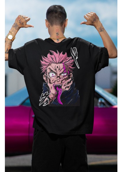 Oversize Jjk Sukuna 3ex Sırt Baskılı T-Shirt, Unisex Anime Baskılı Tişört modelleri