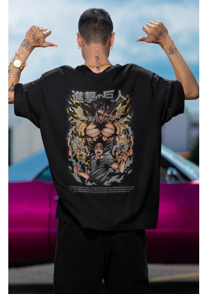 Oversize Aot Eren Yeager V2 Sırt Baskılı T-Shirt, Unisex Anime Baskılı Tişört modelleri