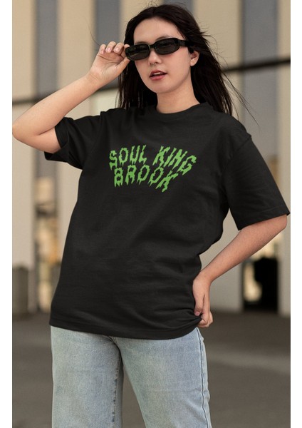 Oversize One Piece Soul King Brook Sırt Baskılı T-Shirt, Unisex Anime Baskılı Tişört