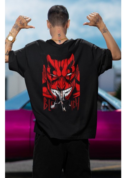 Oversize Bleach Zaraki Kenpachi Sırt Baskılı T-Shirt, Unisex Anime Baskılı Tişört modelleri