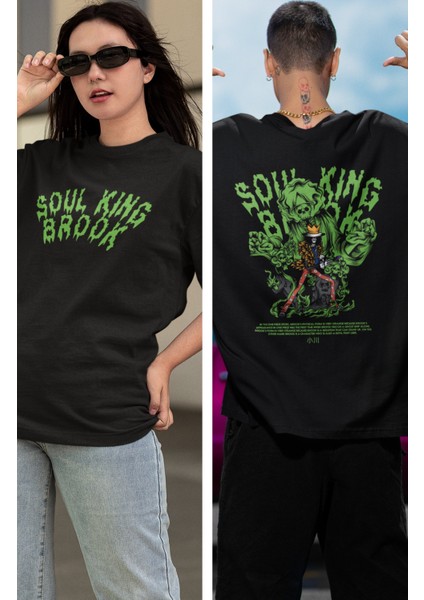 Oversize One Piece Soul King Brook Sırt Baskılı T-Shirt, Unisex Anime Baskılı Tişört fiyatları