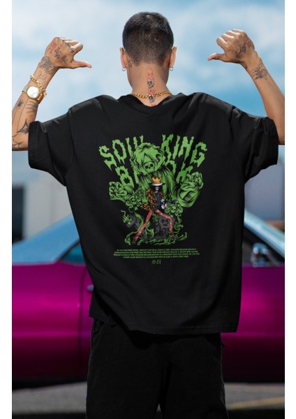 Oversize One Piece Soul King Brook Sırt Baskılı T-Shirt, Unisex Anime Baskılı Tişört modelleri
