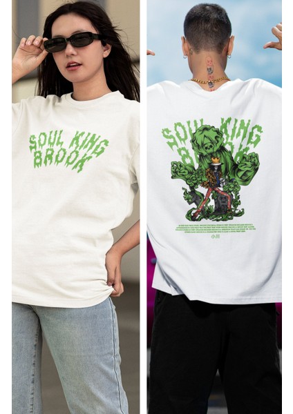 Oversize One Piece Soul King Brook Sırt Baskılı T-Shirt, Unisex Anime Baskılı Tişört fiyatları