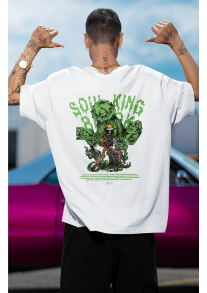 Oversize One Piece Soul King Brook Sırt Baskılı T-Shirt, Unisex Anime Baskılı Tişört modelleri