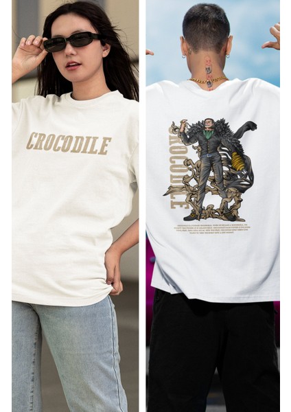 Oversize One Piece Crocodile Sırt Baskılı T-Shirt, Unisex Anime Baskılı Tişört fiyatları