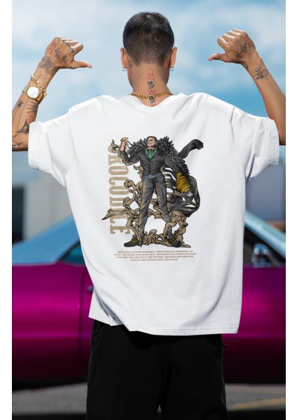 Oversize One Piece Crocodile Sırt Baskılı T-Shirt, Unisex Anime Baskılı Tişört modelleri