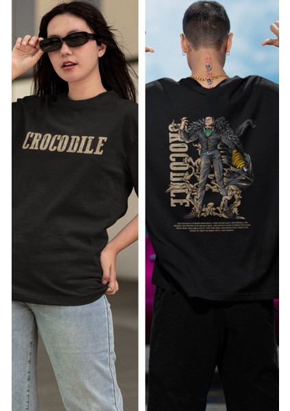 Oversize One Piece Crocodile Sırt Baskılı T-Shirt, Unisex Anime Baskılı Tişört fiyatları