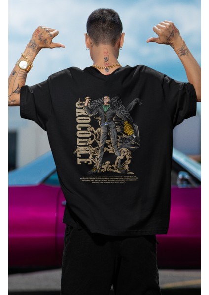 Oversize One Piece Crocodile Sırt Baskılı T-Shirt, Unisex Anime Baskılı Tişört modelleri