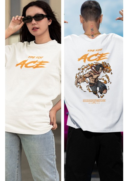 Oversize One Piece Fire Fist Ace Sırt Baskılı T-Shirt, Unisex Anime Baskılı Tişört fiyatları