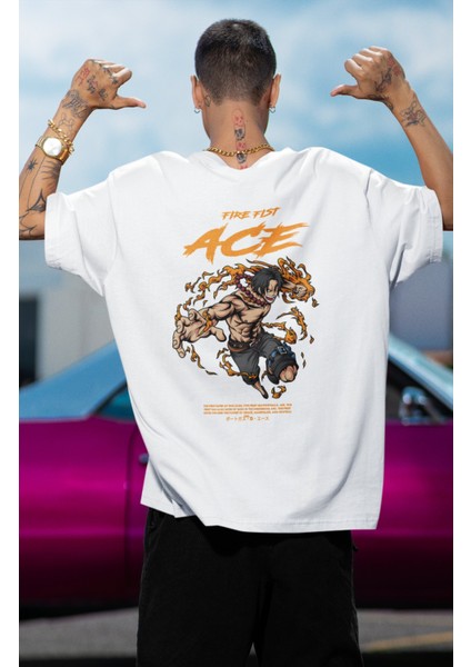 Oversize One Piece Fire Fist Ace Sırt Baskılı T-Shirt, Unisex Anime Baskılı Tişört modelleri