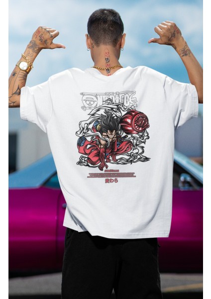 Oversize One Piece Luffy Snakeman Sırt Baskılı T-Shirt, Unisex Anime Baskılı Tişört modelleri