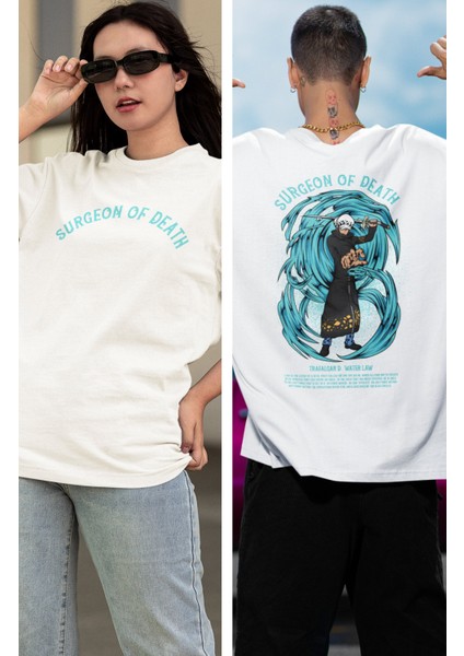 Oversize One Piece Trafalgar Water Law Sırt Baskılı T-Shirt, Unisex Anime Baskılı Tişört fiyatları