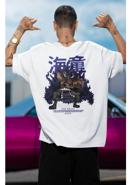 Oversize One Piece Kaido Sırt Baskılı T-Shirt, Unisex Anime Baskılı Tişört modelleri