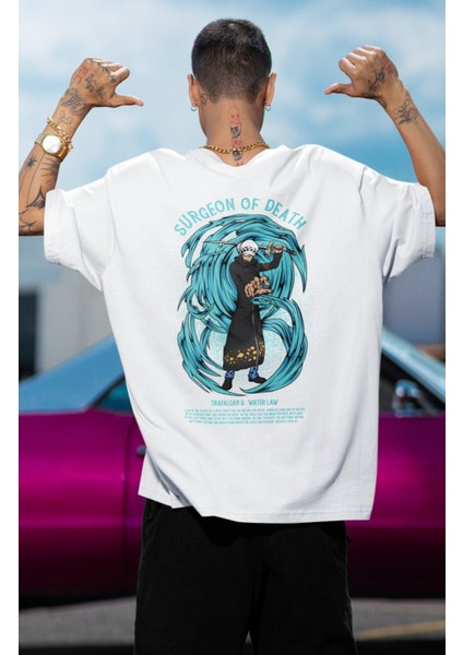 Oversize One Piece Trafalgar Water Law Sırt Baskılı T-Shirt, Unisex Anime Baskılı Tişört modelleri