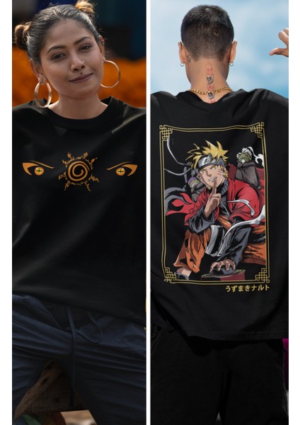 Oversize Naruto Sage Mode Sırt Baskılı T-Shirt, Unisex Anime Baskılı Tişört fiyatları