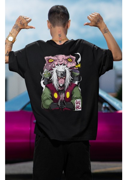 Oversize Naruto Jiraiya V2 Sırt Baskılı T-Shirt, Unisex Anime Baskılı Tişört modelleri