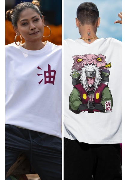 Oversize Naruto Jiraiya V2 Sırt Baskılı T-Shirt, Unisex Anime Baskılı Tişört fiyatları