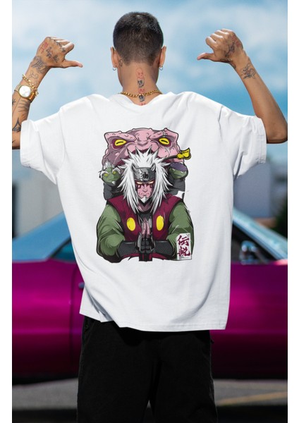 Oversize Naruto Jiraiya V2 Sırt Baskılı T-Shirt, Unisex Anime Baskılı Tişört modelleri