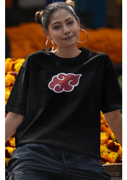 Oversize Naruto Akatsuki Konan Sırt Baskılı T-Shirt, Unisex Anime Baskılı Tişört