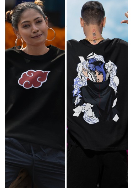 Oversize Naruto Akatsuki Konan Sırt Baskılı T-Shirt, Unisex Anime Baskılı Tişört fiyatları